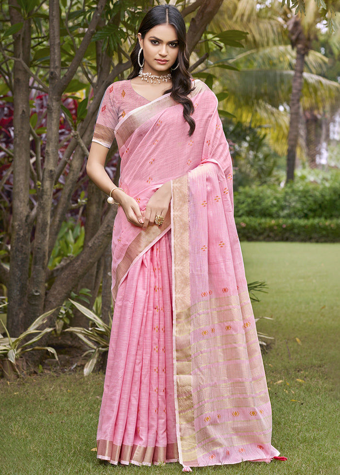 Pink Cotton Saree With Blouse Piece Cheap Sale Really