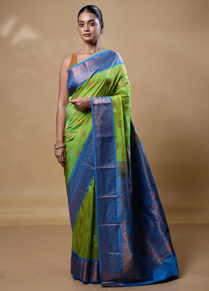 Green Kanjivaram Silk Saree With Blouse Piece Cheap Low Pice