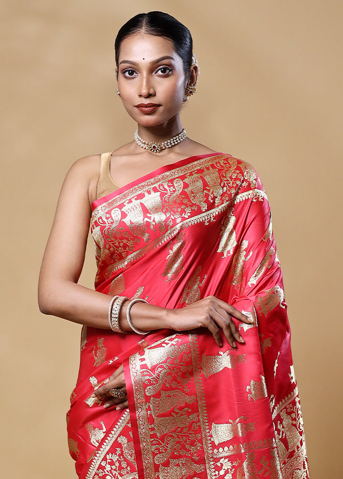 Red Banarasi Silk Saree With Blouse Piece Cheapest Pice Online