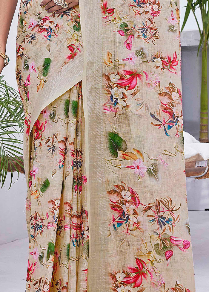 Cream Linen Silk Saree With Blouse Piece Outlet Ebay