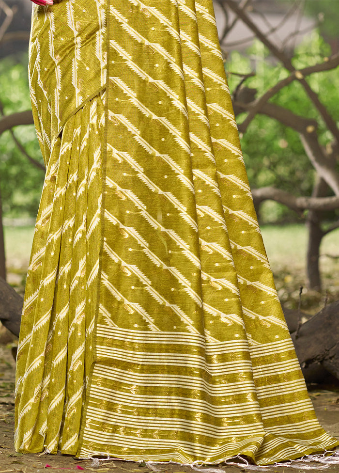 Olive Green Cotton Saree With Blouse Piece Supply Online