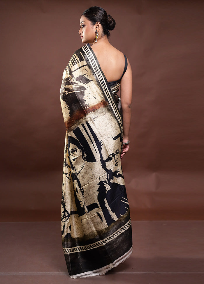 Black Printed Pure Silk Saree Without Blouse Piece Limited Edition