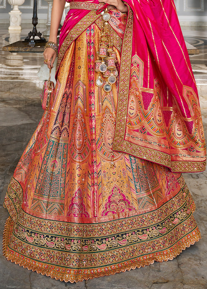 3 Pc Multicolor Silk Semi Stitched Lehenga Set Free Shipping Outlet Locations