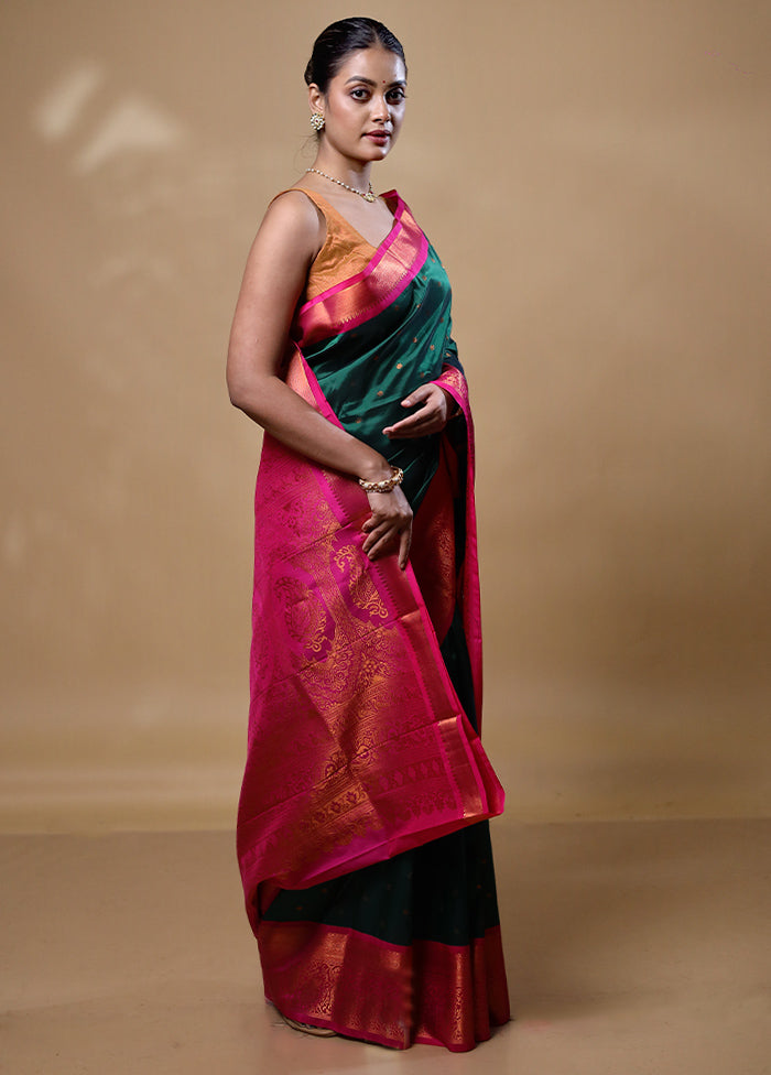 Green Kanjivaram Silk Saree With Blouse Piece Free Shipping Online