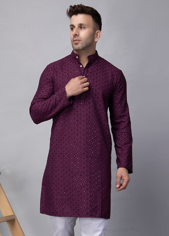 2 Pc Purple Viscose Kurta Pajama Set 2025 Unisex For Sale