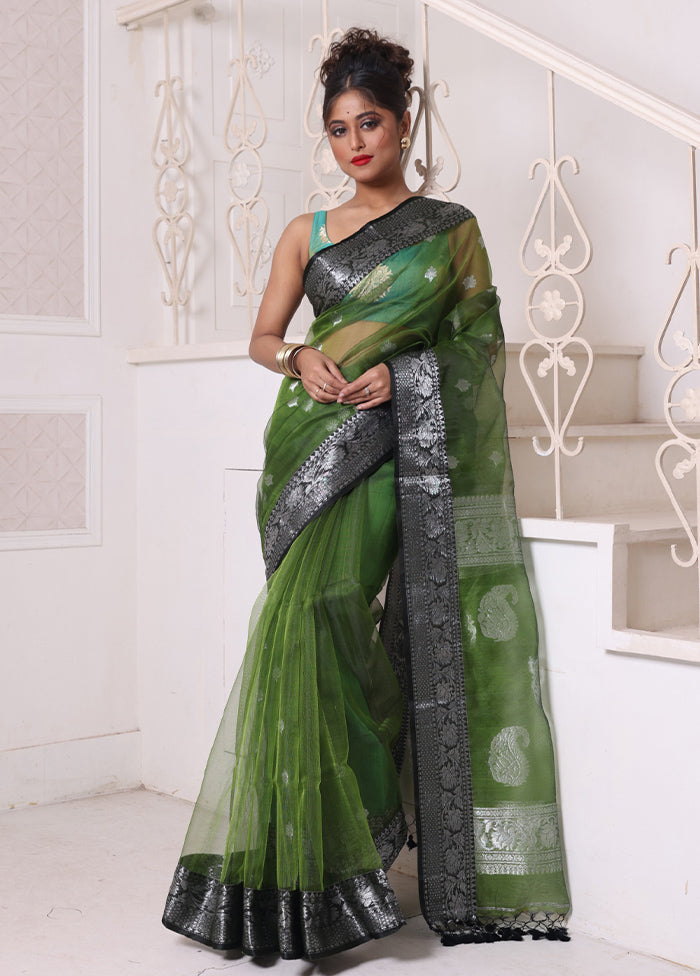 Green Spun Silk Saree With Blouse Piece Online Online For Sale