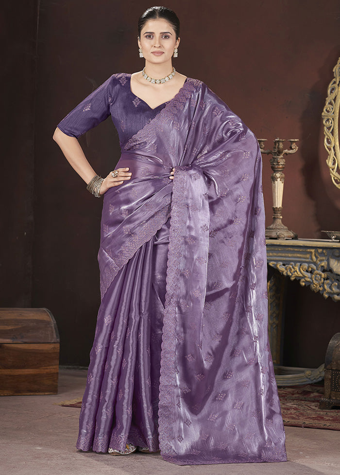 Purple Spun Silk Saree With Blouse Piece Free Shipping Very Cheap