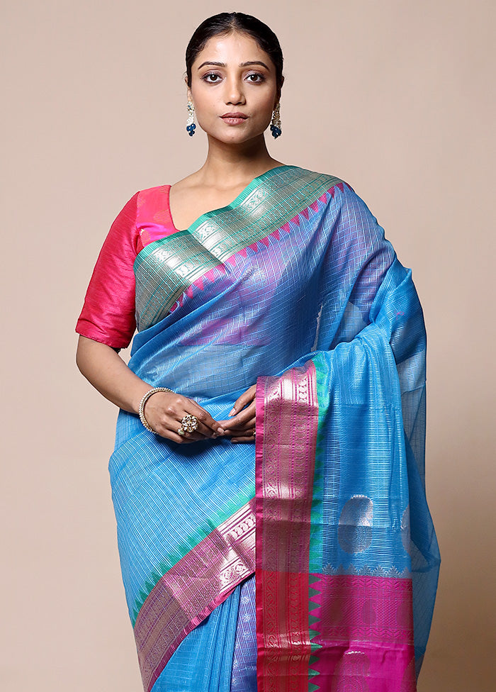 Blue Kota Cotton Saree With Blouse Piece Cheap Pice Buy Discount