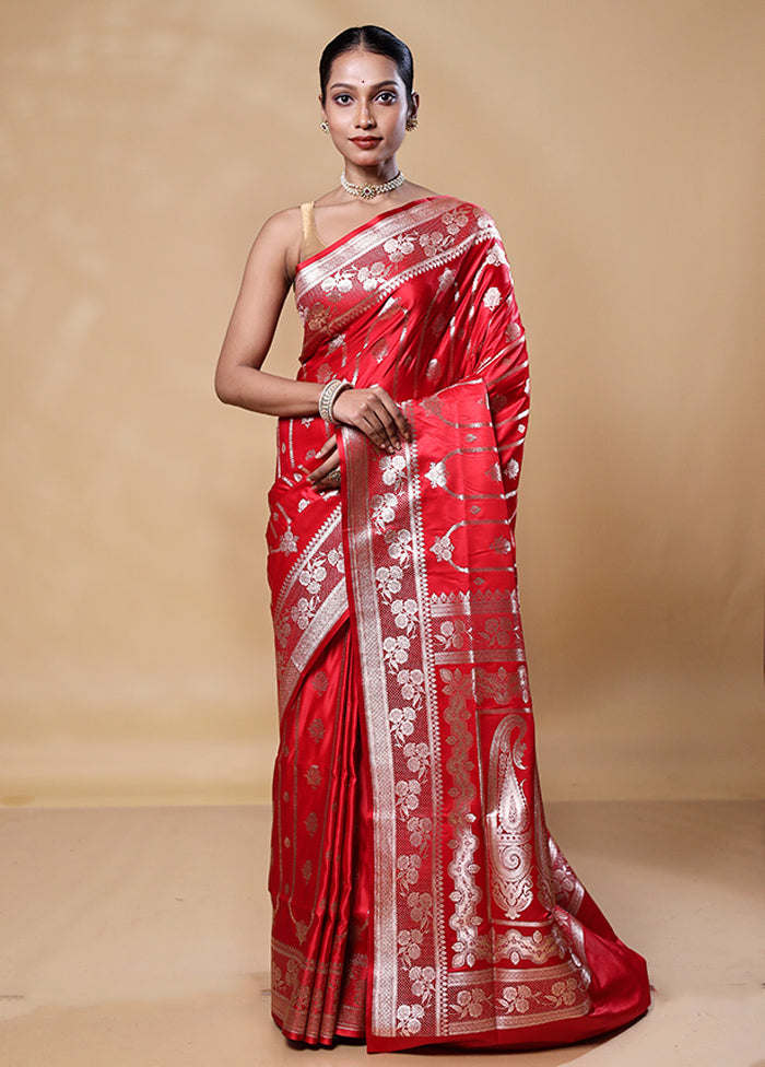 Red Banarasi Silk Saree With Blouse Piece Cheapest Pice