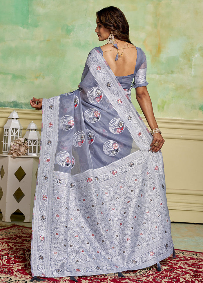 Grey Cotton Saree With Blouse Piece Authentic Cheap Pice