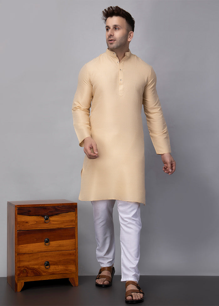 2 Pc Cream Viscose Kurta Pajama Set Discount Free Shipping