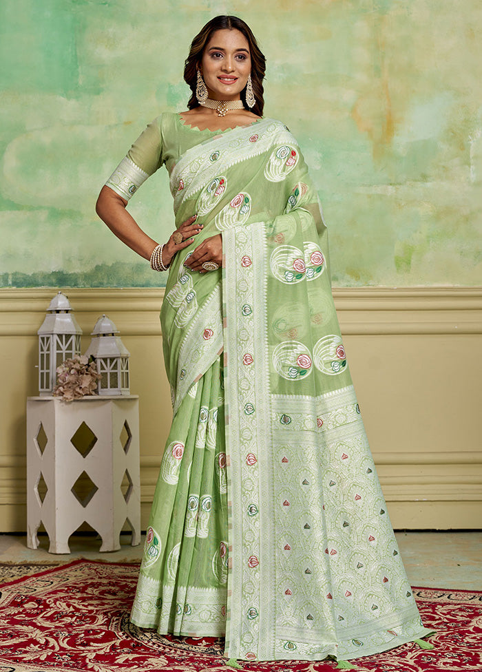 Green Cotton Saree With Blouse Piece Free Shipping Order