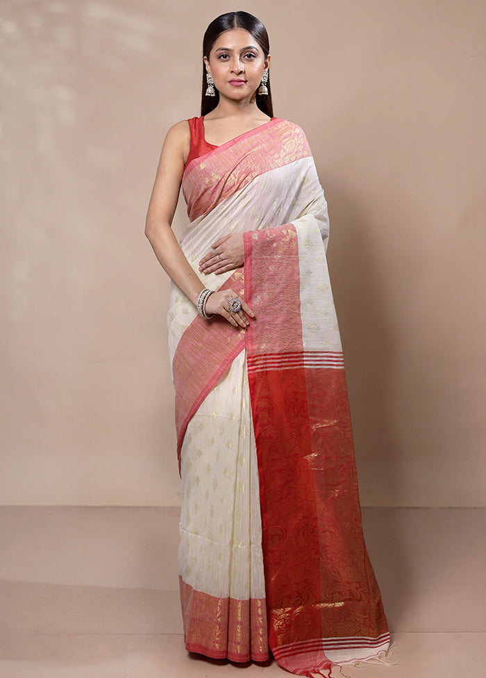 White Khadi Cotton Saree With Blouse Piece Discount Huge Surprise