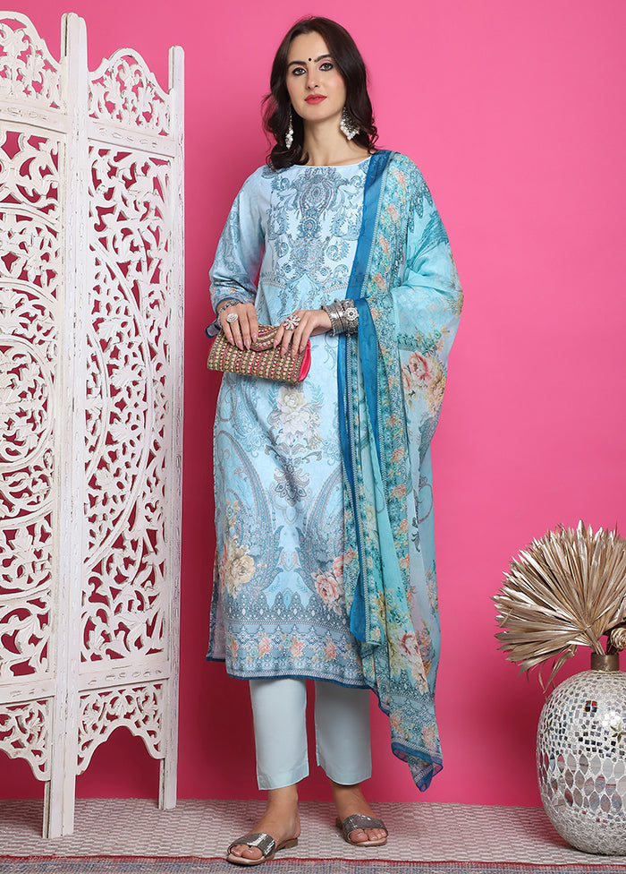 3 Pc Turquoise Unstitched Silk Suit Set Amazing Pice Cheap Online