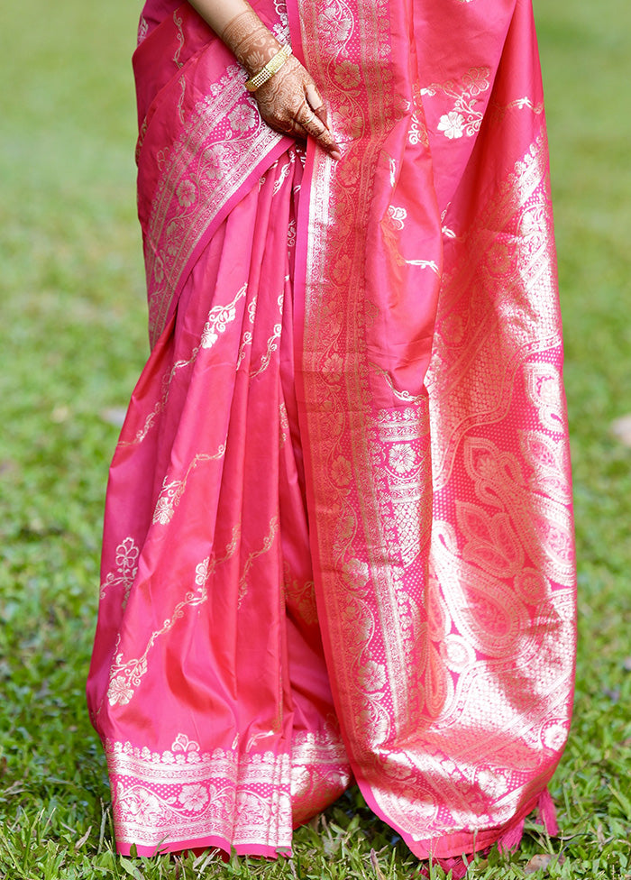 Pink Banarasi Silk Saree With Blouse Piece Clearance Online Official Site