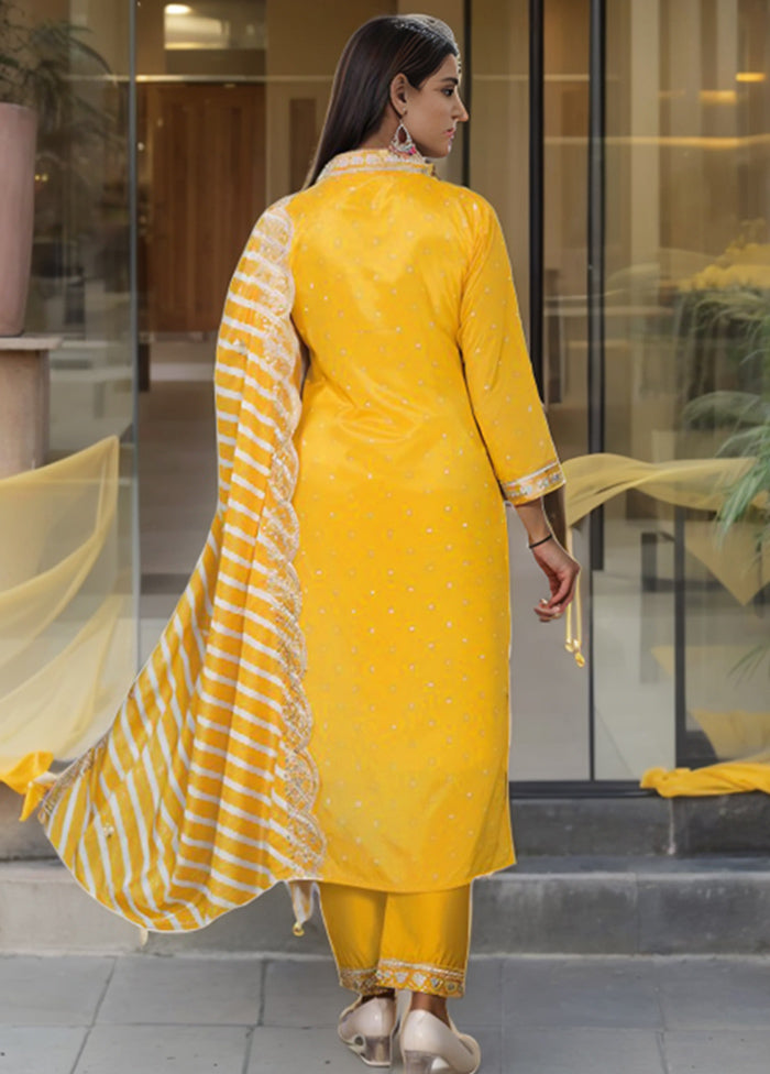 3 Pc Yellow Readymade Silk Suit Set Cheap Sale The Cheapest