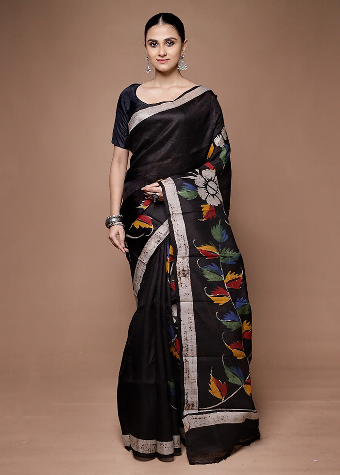 Black Printed Pure Silk Saree Without Blouse Piece With Mastercard Cheap Online