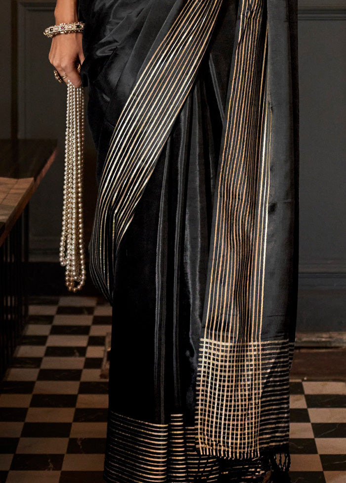 Black Spun Silk Saree With Blouse Piece Clearance Sast