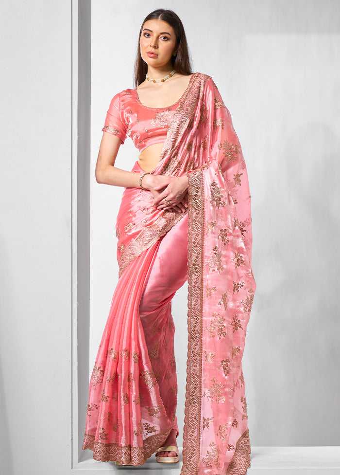 Coral Spun Silk Saree With Blouse Piece Best Pices Online