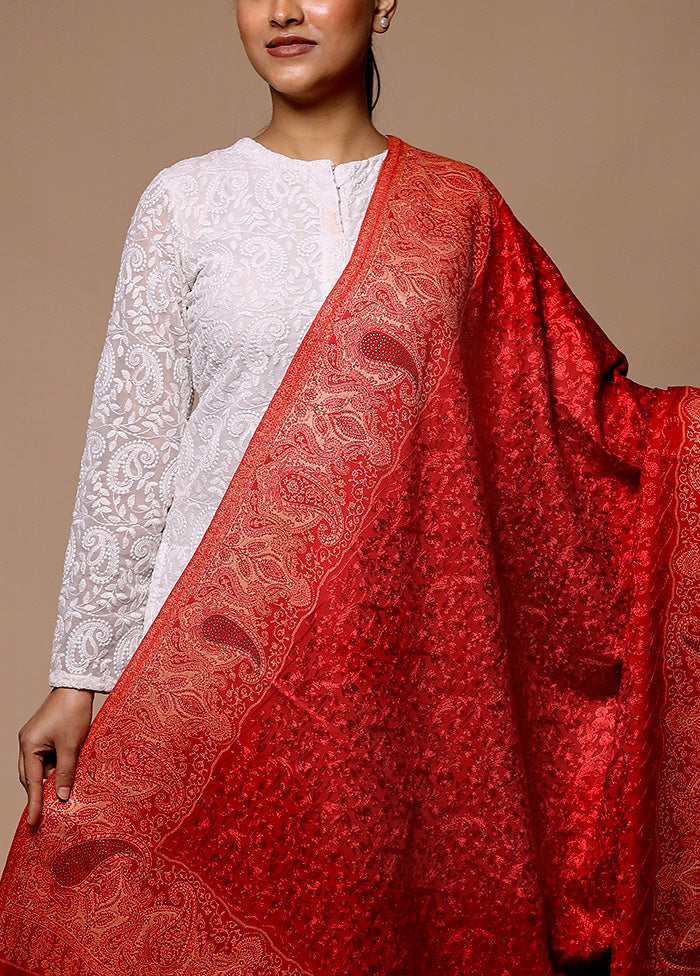 Red Butta Work With Zari Woven Border Shawl Sale Tumblr