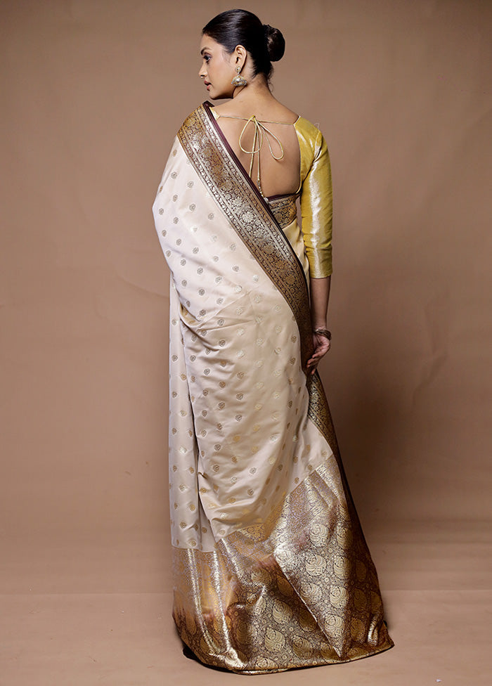 Cream Banarasi Silk Saree With Blouse Piece Latest Collections For Sale