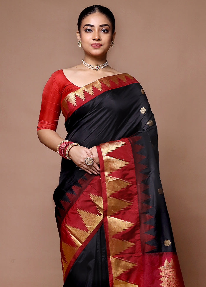 Black Handloom Kanjivaram Pure Silk Saree With Blouse Piece Pay With Visa Cheap Online