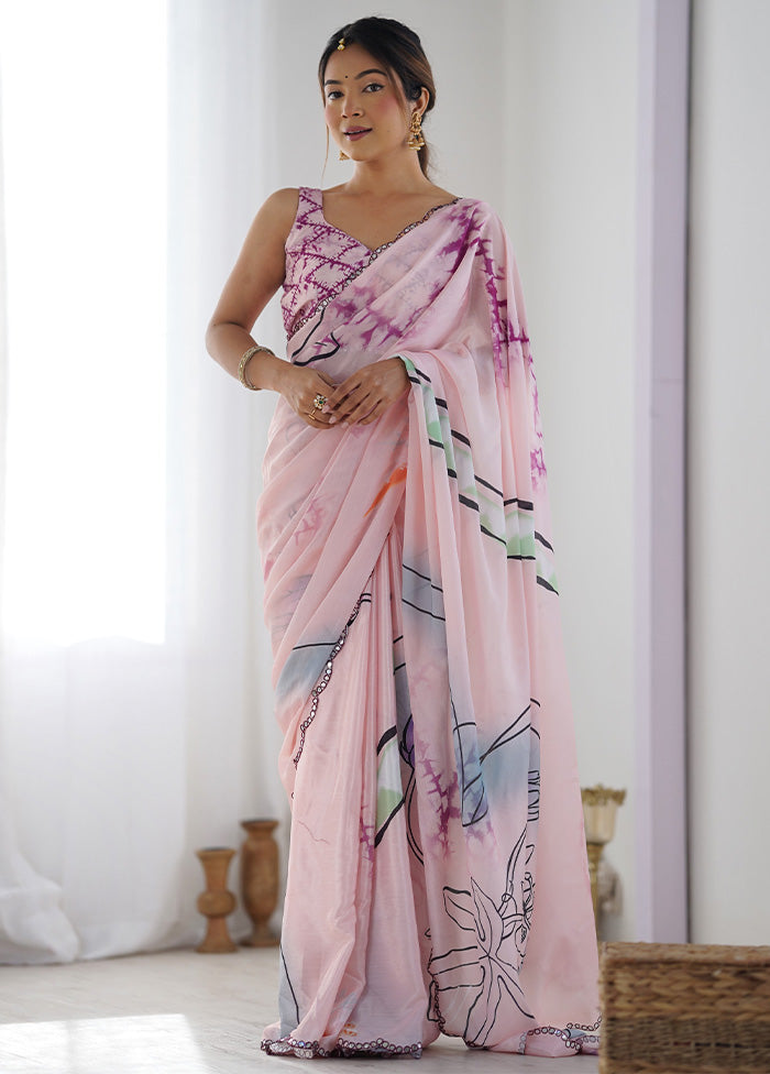 Peach Spun Silk Saree With Blouse Piece Cheap Official