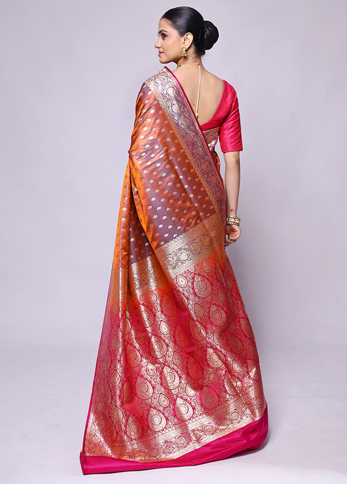 Rust Banarasi Silk Saree With Blouse Piece Newest