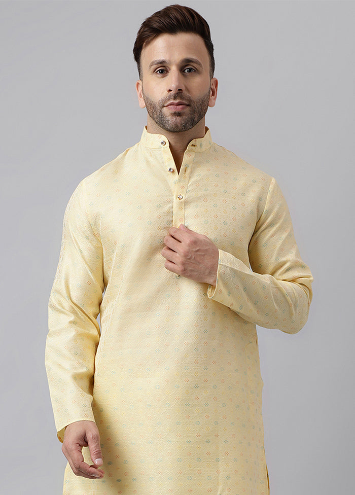 Cream Viscose Jacquard Long Kurta For Cheap