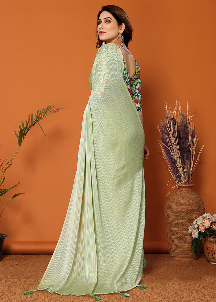 Pista Green Spun Silk Saree With Blouse Piece Supply Online