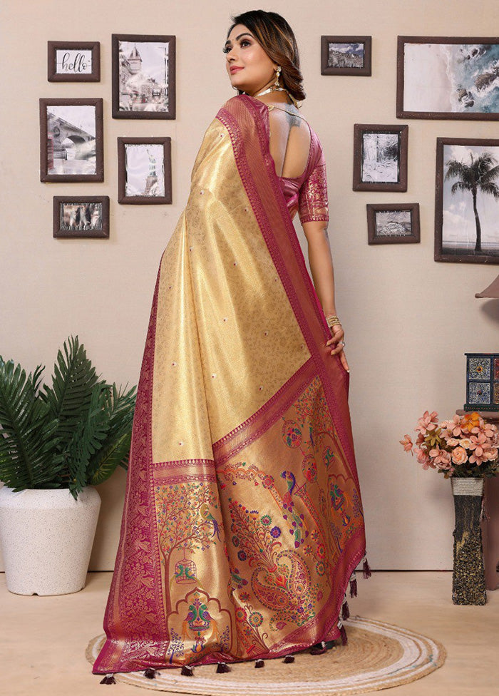 Cream Banarasi Silk Saree With Blouse Piece Cheap Pice Wholesale Pice