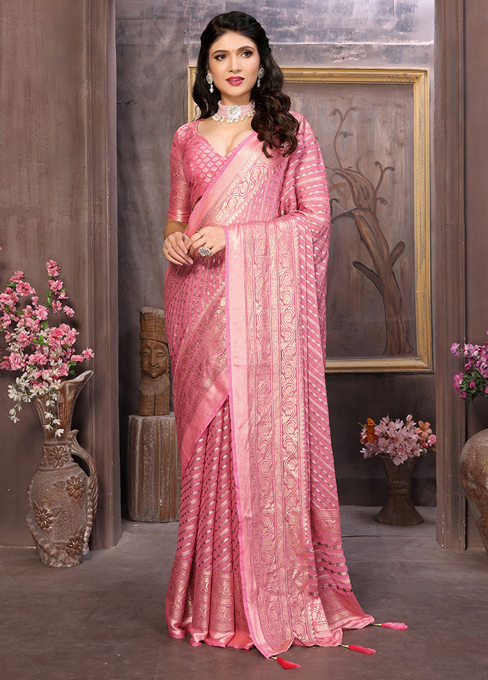 Light Pink Spun Silk Saree With Blouse Piece Free Shipping