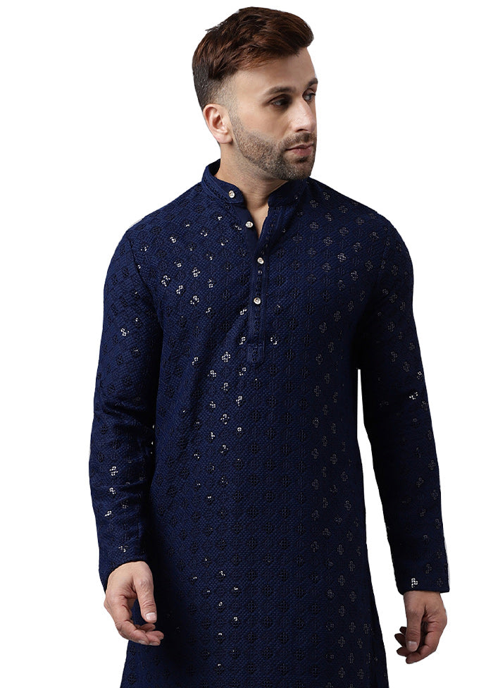 Navy Blue Silk Embroidered Kurta Clearance Deals