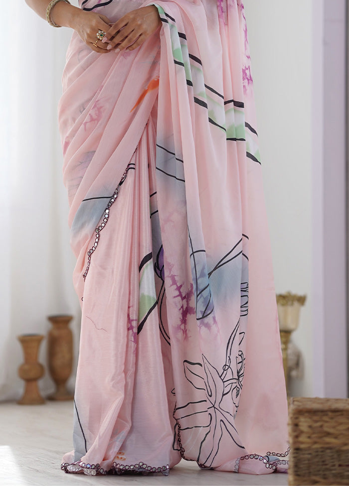 Peach Spun Silk Saree With Blouse Piece Cheap Official