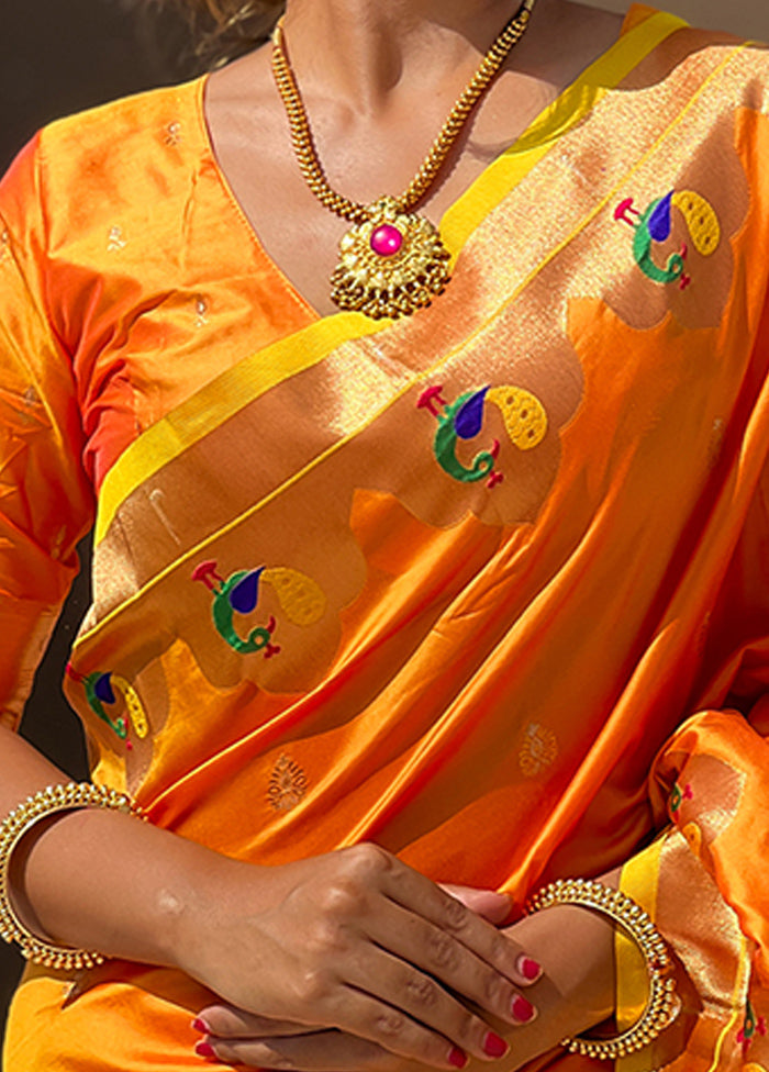 Orange Spun Silk Saree With Blouse Piece Cheap Geniue Stockist