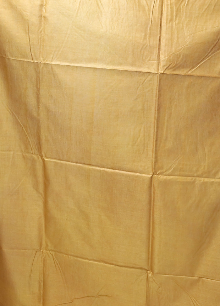 Yellow Handloom Tussar Pure Silk Saree With Blouse Piece View