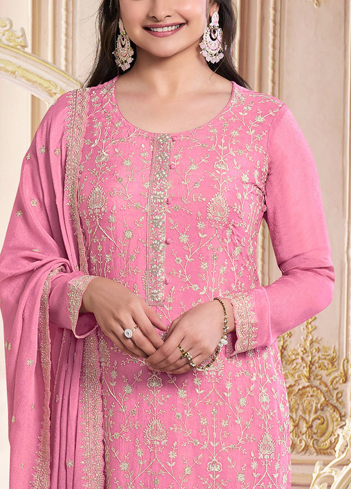 3 Pc Pink Semi Stitched Georgette Suit Set Great Deals Sale Online