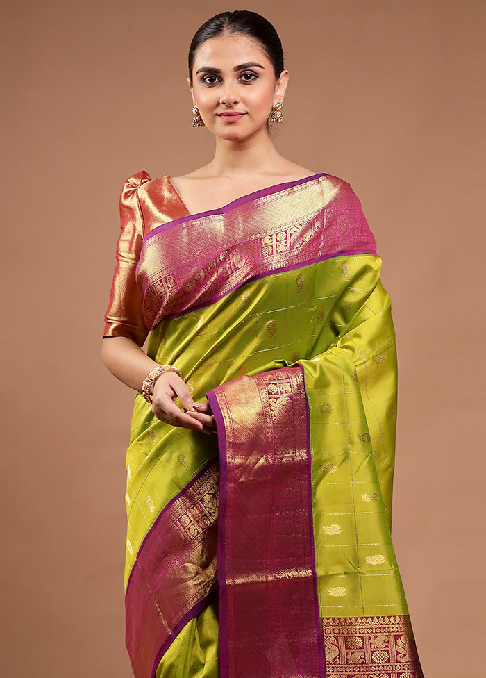 Green Handloom Kanchipuram Pure Silk Saree With Blouse Piece Enjoy For Sale