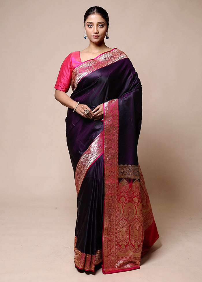 Purple Banarasi Silk Saree With Blouse Piece Visa Payment Cheap Pice