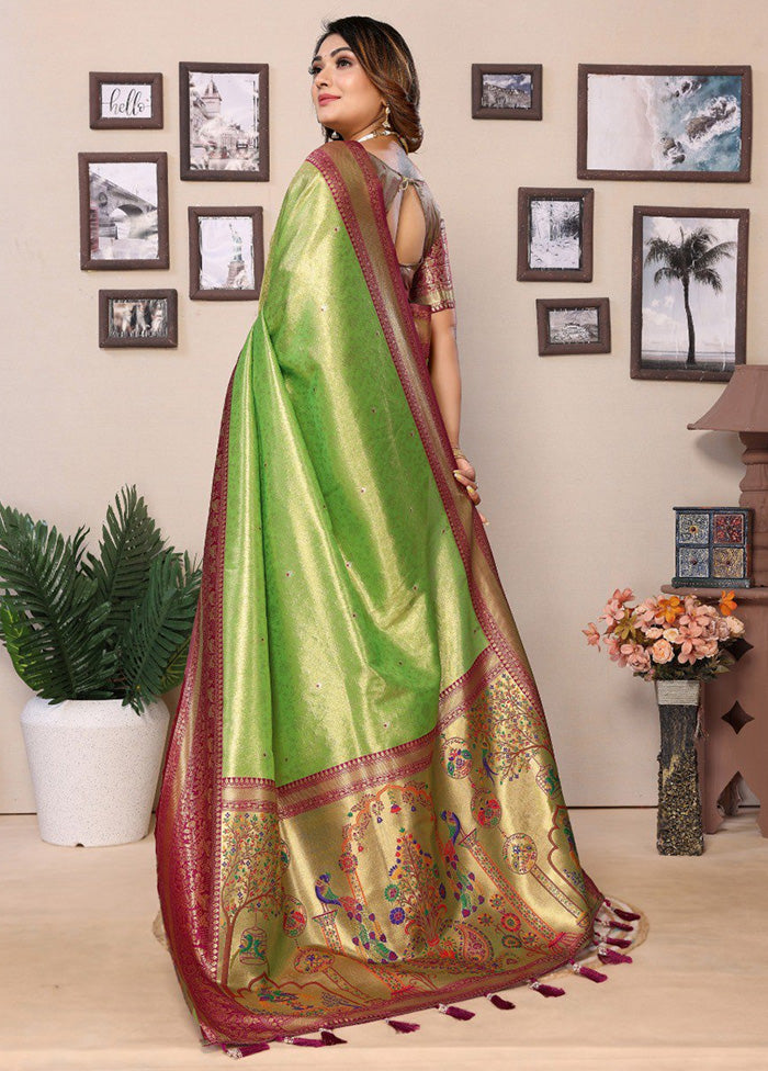 Light Green Banarasi Silk Saree With Blouse Piece Cheap Sale Visit New