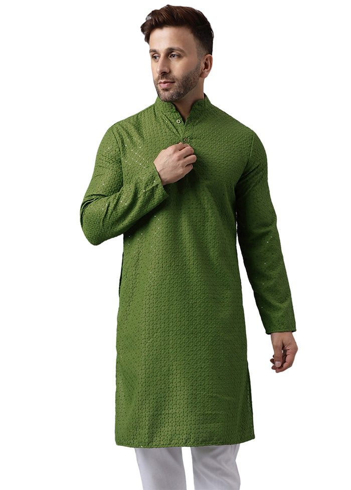 Mehendi Silk Embroidered Kurta In China Cheap Pice