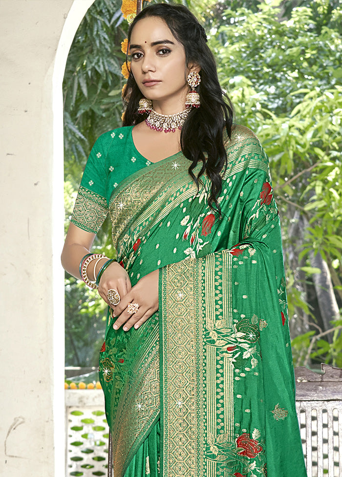 Green Spun Silk Saree With Blouse Piece Comfortable