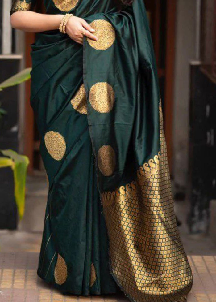 Green Banarasi Silk Saree With Blouse Piece Cheap Store