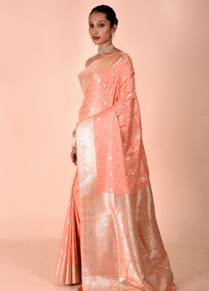 Peach Tanchoi Silk Saree With Blouse Piece Great Deals Sale Online