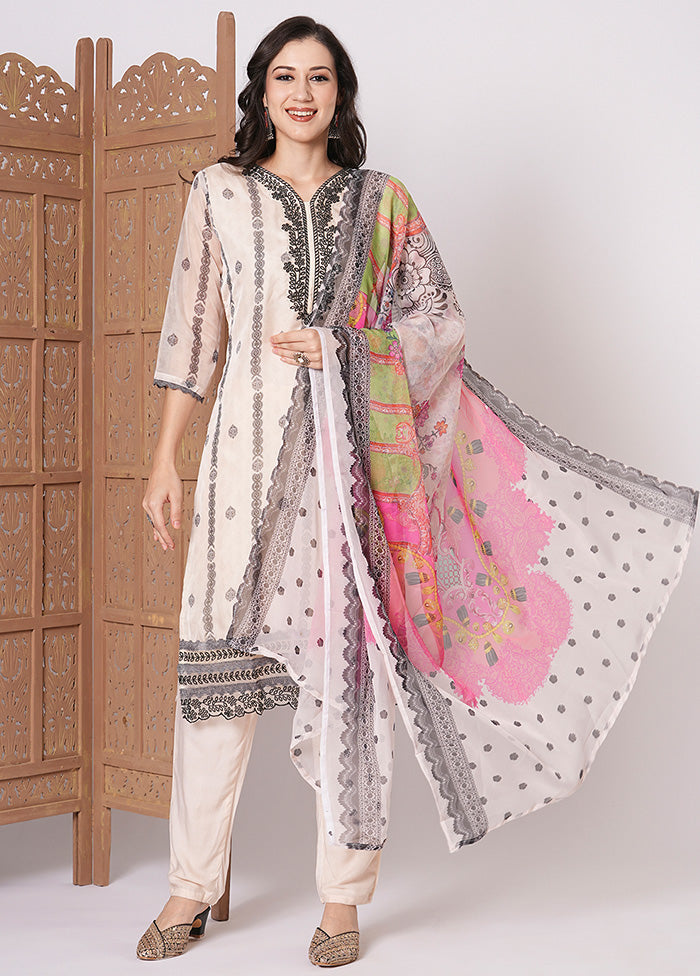 3 Pc Off White Readymade Silk Dupatta Suit Set Sale Footlocker Pictures