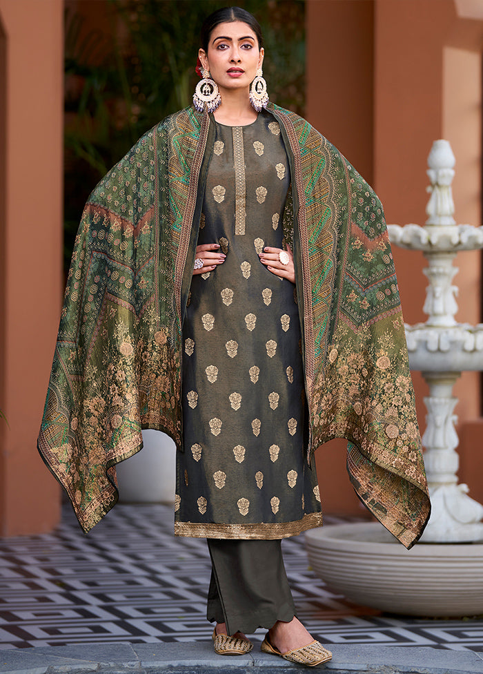 3 Pc Green Unstitched Pure Silk Suit Set Recommend Cheap Online