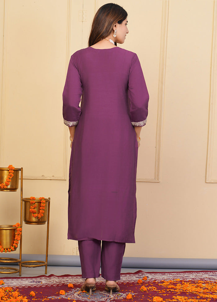 3 Pc Lavender Readymade Viscose Suit Set Newest Cheap Online