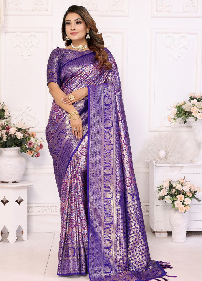 Purple Banarasi Silk Saree With Blouse Piece Find Great For Sale