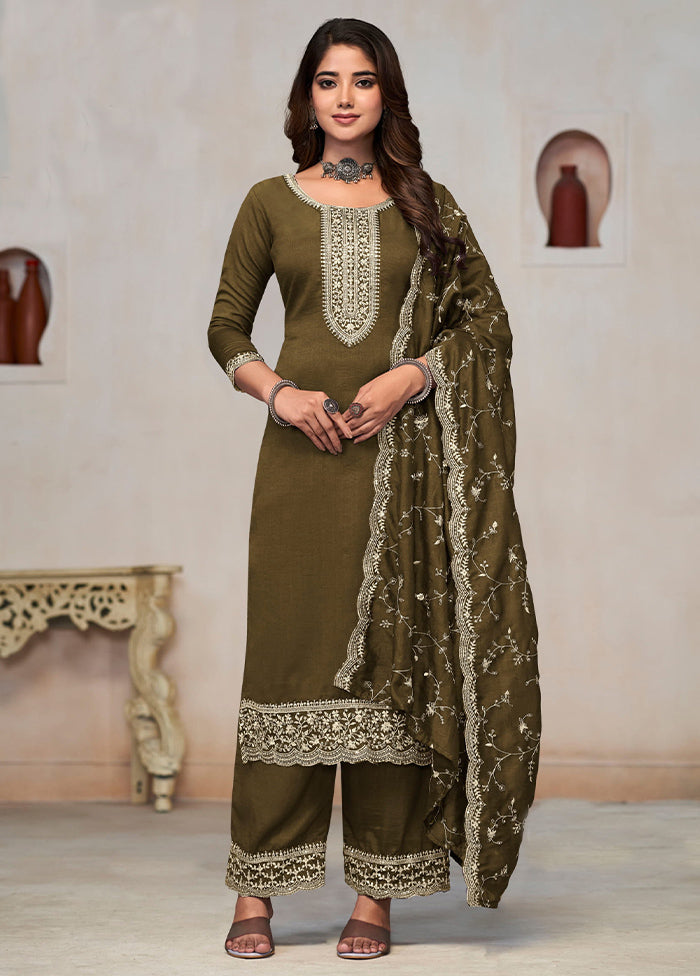 3 Pc Mehendi Pure Semi Stitched Silk Suit Set Free Shipping Eastbay