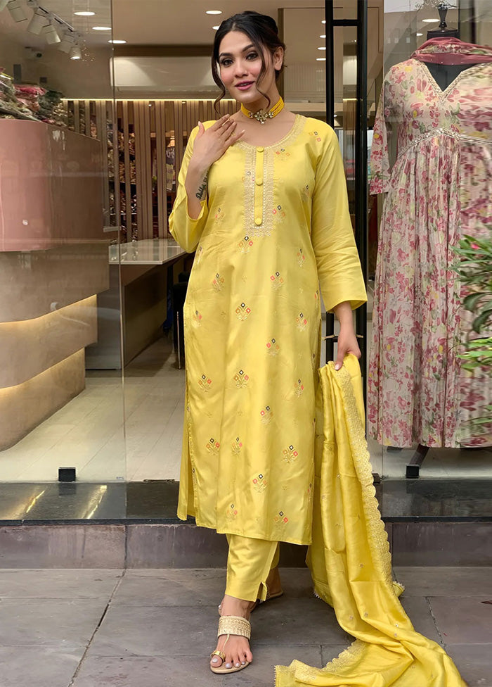 3 Pc Yellow Readymade Viscose Suit Set Sast Online